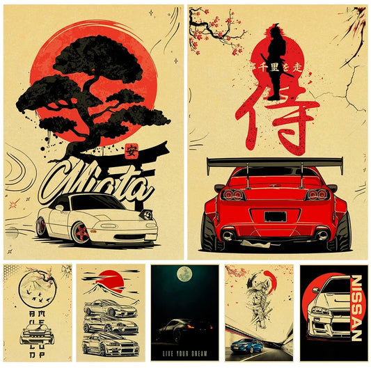 90s Japanese JDM Car Art Poster Collection - Two Sizes Available